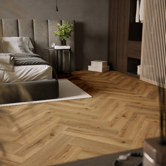 »Golden Oak« Premium Klick-Vinyl Fischgrät
