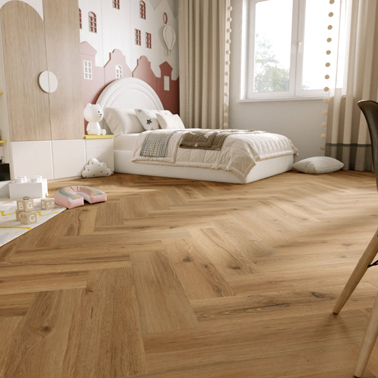 »Golden Oak« Premium Klick-Vinyl Fischgrät
