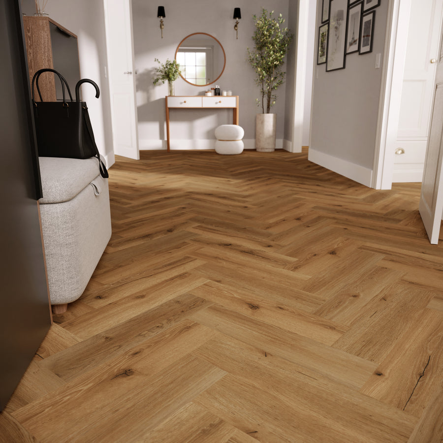 »Golden Oak« Premium Klick-Vinyl Fischgrät