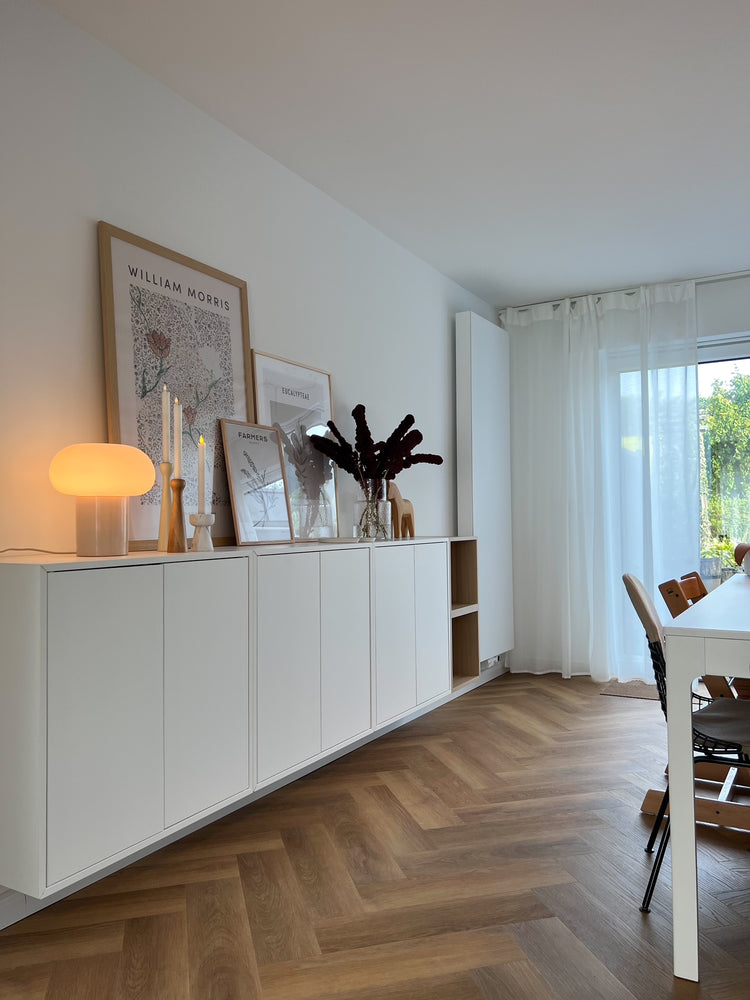 »Eiche Calathea« SPC Vinylboden Unique Holzoptik im Fischgrät Design Esszimmer
